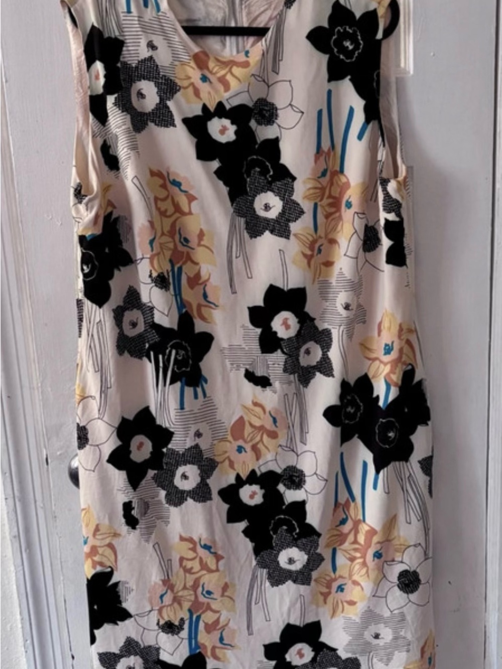 Alberto Makali Cream Mini Dress with Black, Yellow & Blue Floral Print